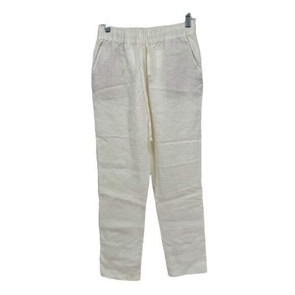 Vivid Women's Linen Pant Low Rise Slim Ankle White SZ XS Pull On Pre Shrunk - Picture 2 of 12
